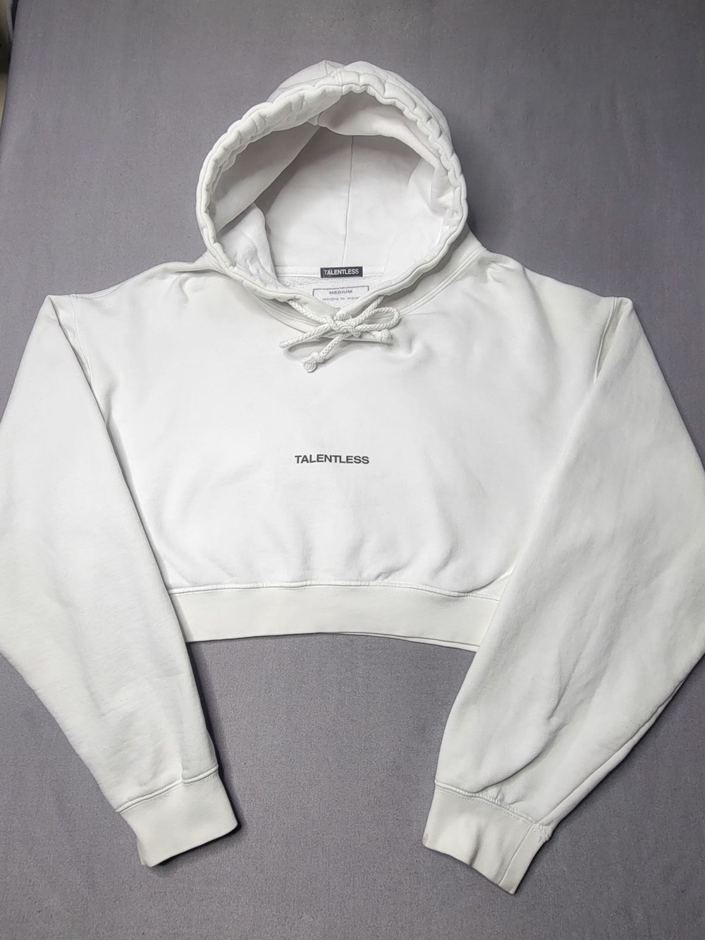 TALENTLESS White Cropped Hoodie with Logo size M